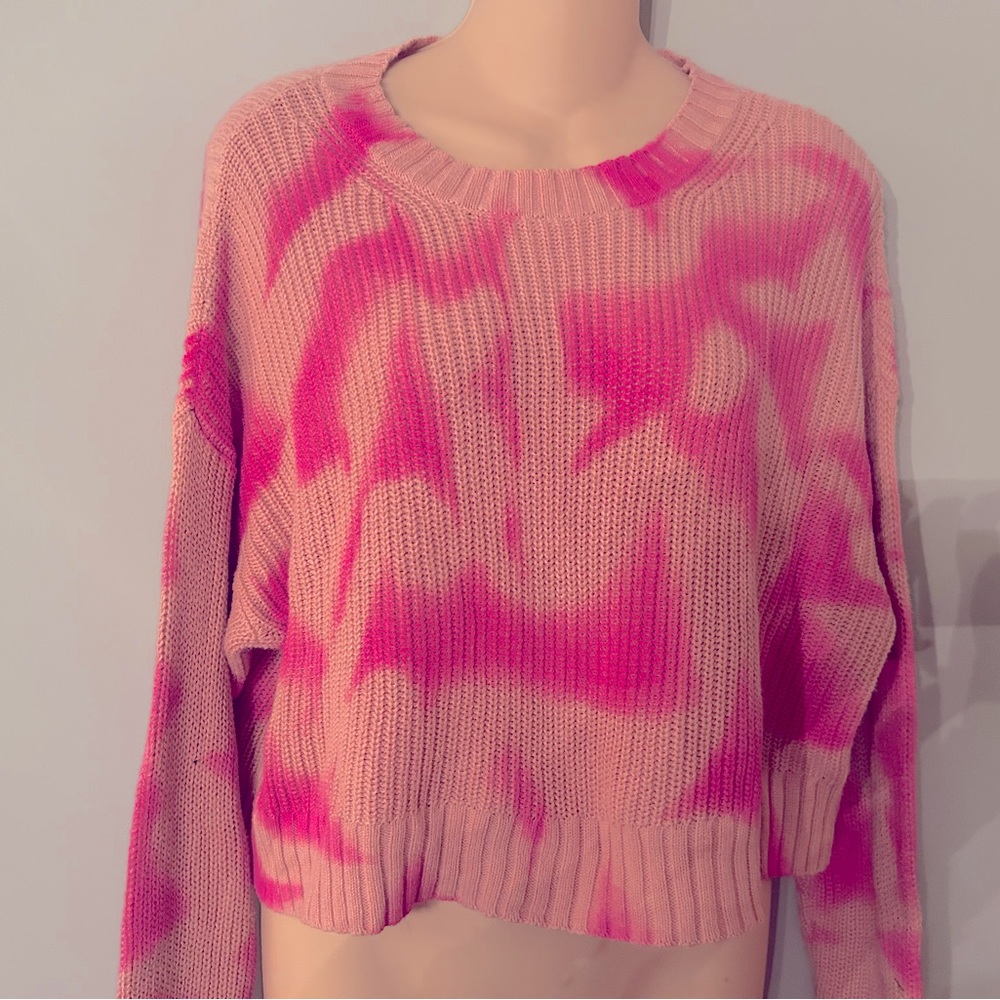 Womens American Eagle pink tie‎ dye cropped sweater size medium